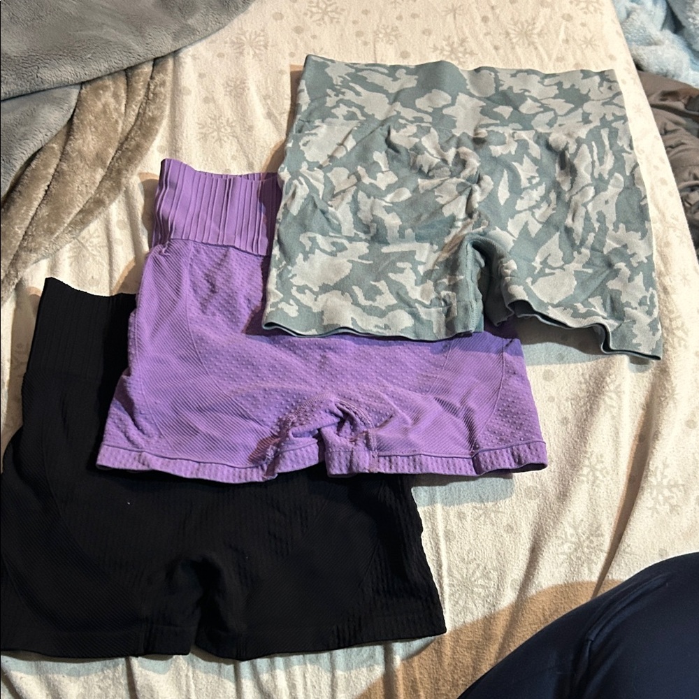 Set of Three Women's Shorts - Black, Purple, Camouflage